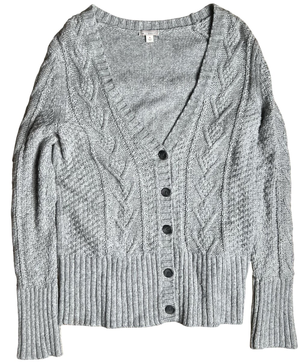 Gap Sweater Womens M Gray Cable-Knit Cardigan V-Neck Button Raglan Sleeve